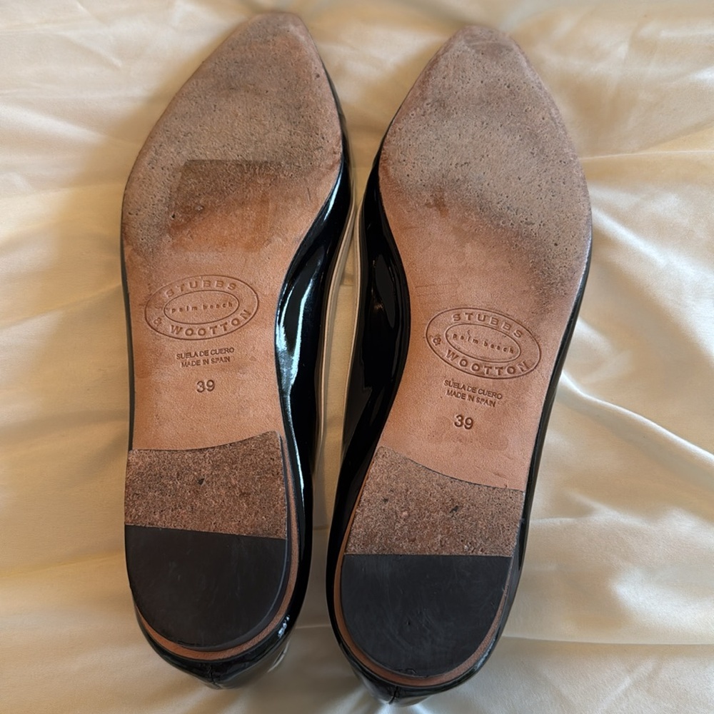 Stubbs & Wootton Black and White Flats with Elegant Trim - Picture 9 of 11